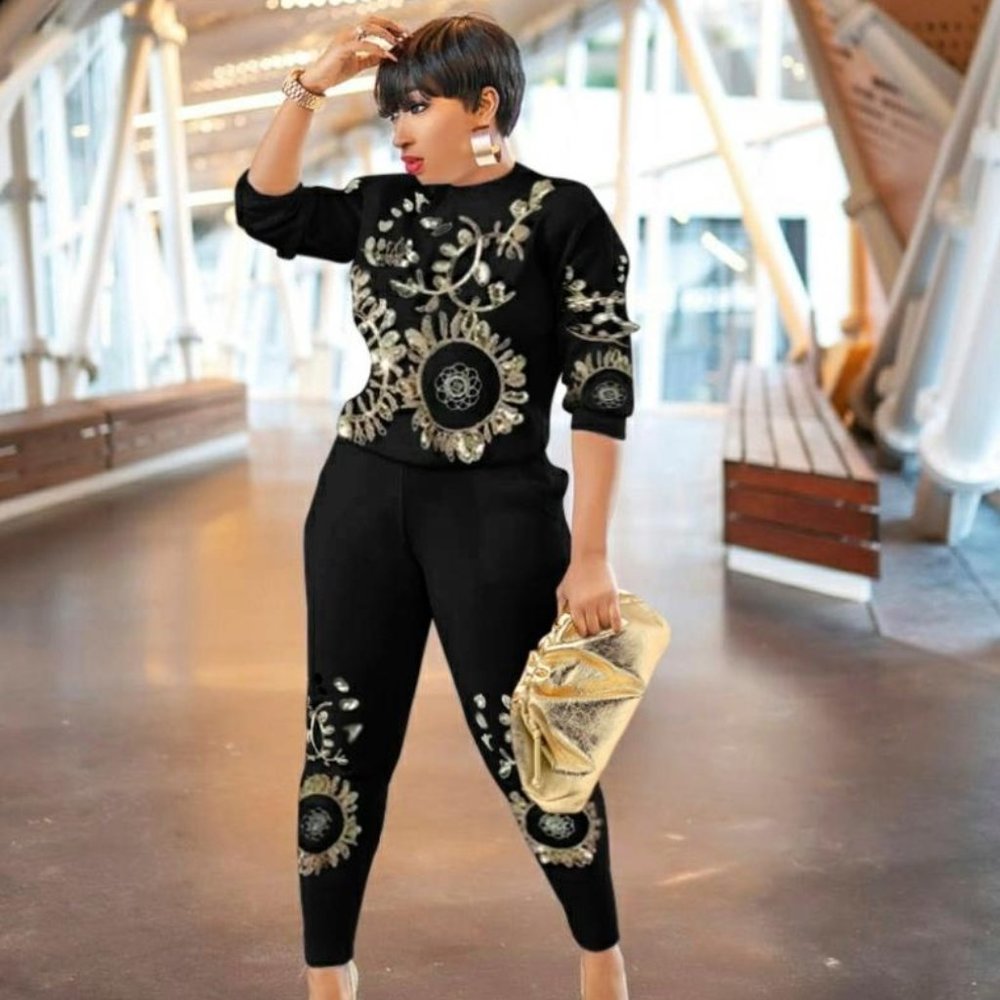 GOLD SEQUIN Embellished Two Piece Sweater